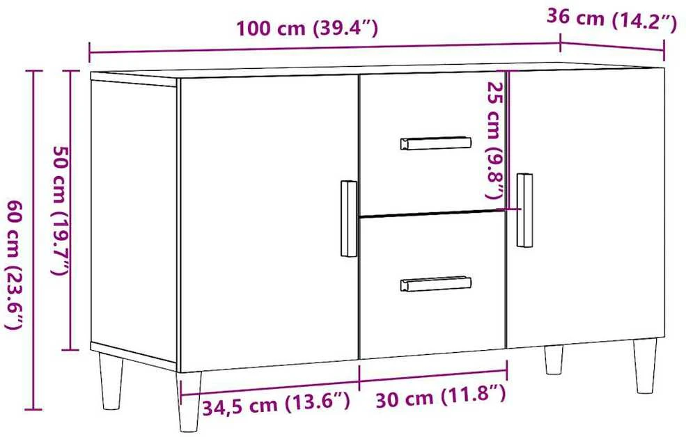 Šoninė spintelė, artisano ąžuolo, 100x36x60cm, apdirbta mediena
