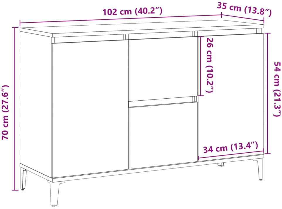 Šoninė spintelė, artisano ąžuolo, 102x35x70cm, apdirbta mediena