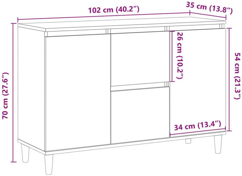 Šoninė spintelė, artisano ąžuolo, 102x35x70cm, apdirbta mediena