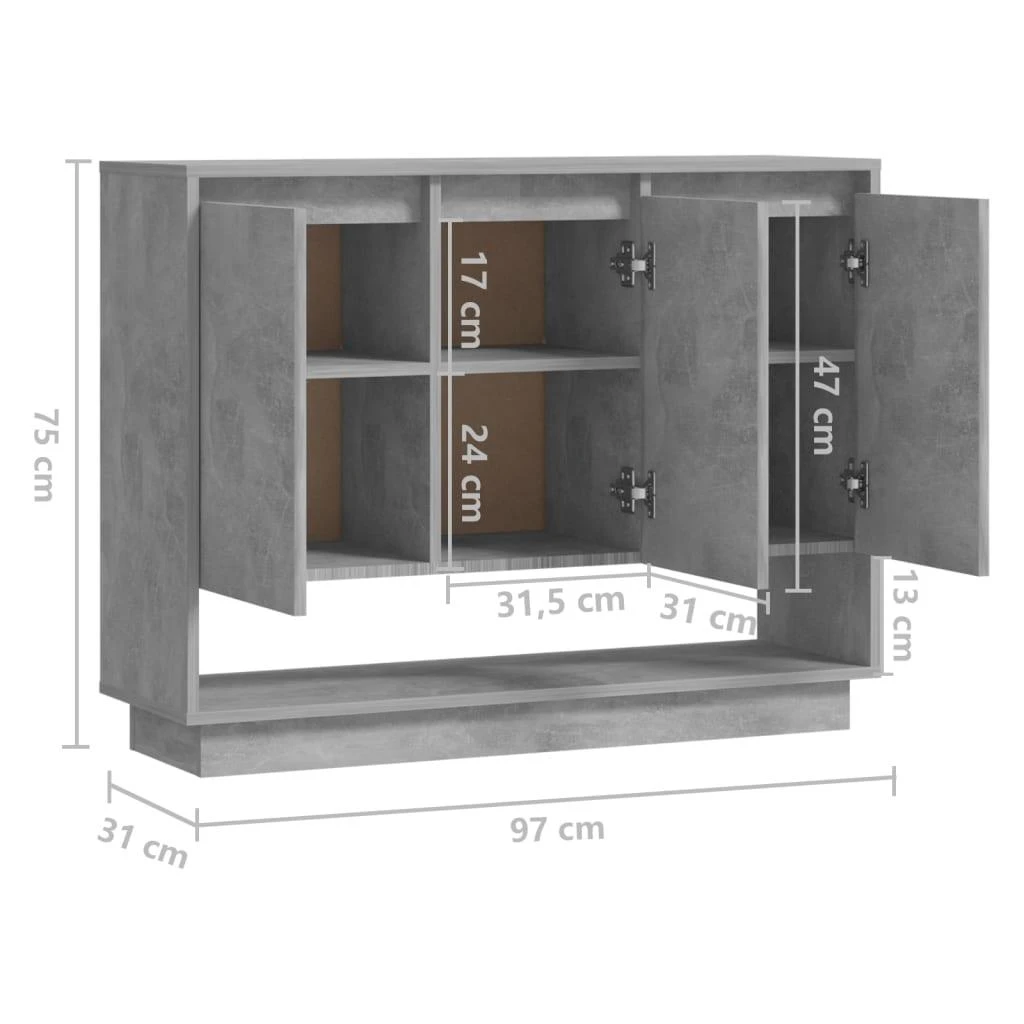 Šoninė spintelė, betono pilkos spalvos, 97x31x75cm, MDP