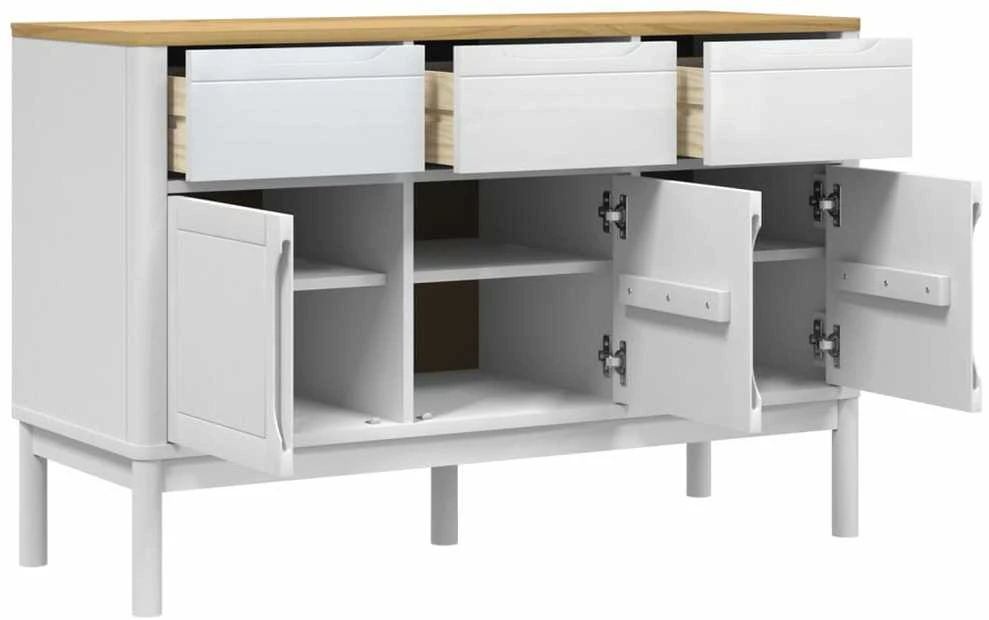 Šoninė spintelė FLORO, balta, 114x43x74cm, pušies masyvas