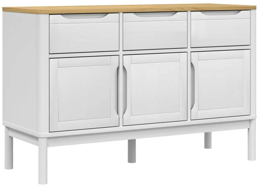 Šoninė spintelė FLORO, balta, 114x43x74cm, pušies masyvas