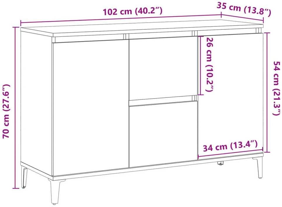 Šoninė spintelė, medienos, 102x35x70cm, apdirbta mediena