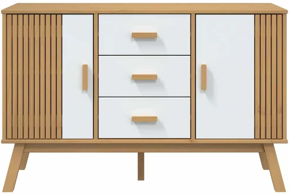 Šoninė spintelė OLDEN, balta/ruda, 114x43x73,5cm, pušis