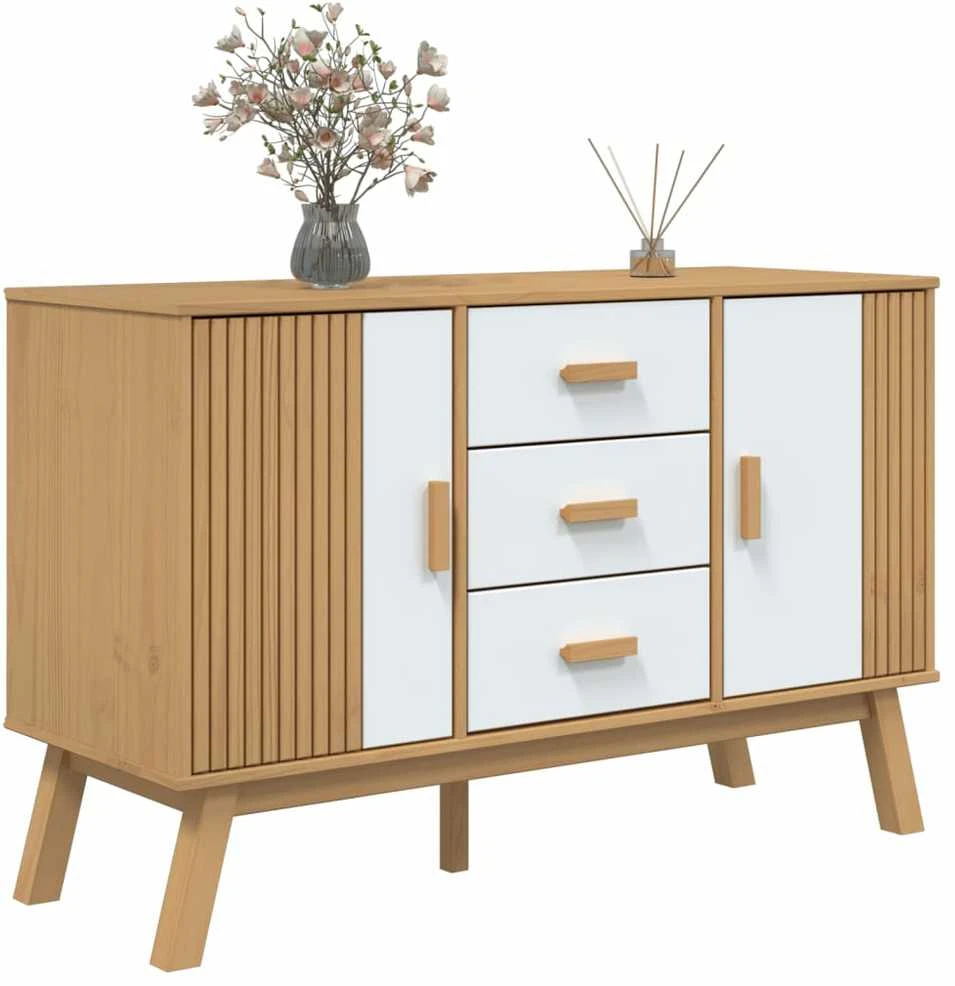 Šoninė spintelė OLDEN, balta/ruda, 114x43x73,5cm, pušis