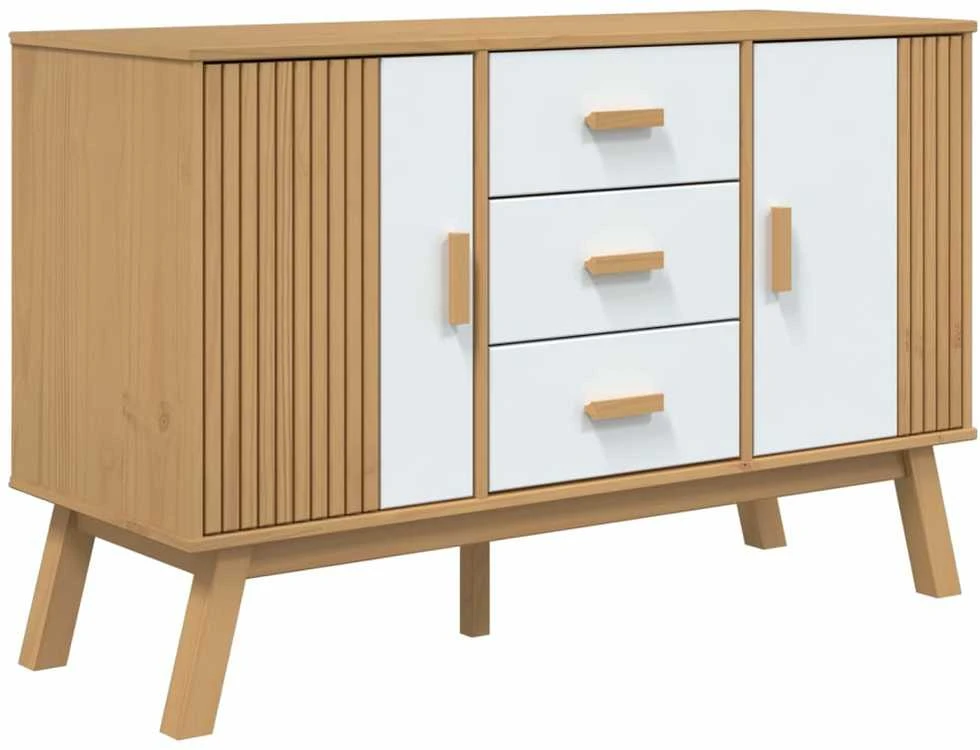 Šoninė spintelė OLDEN, balta/ruda, 114x43x73,5cm, pušis
