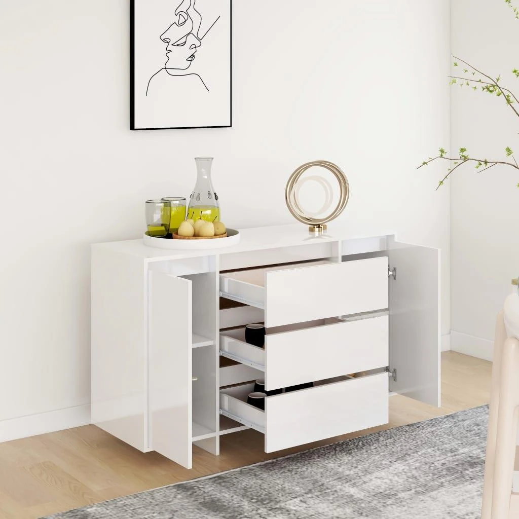 Šoninė spintelė su 3 stalčiais, balta, 120x41x75cm, mediena