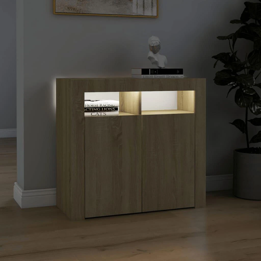 Šoninė spintelė su LED apšvietimu, ąžuolo spalvos, 80x35x75cm