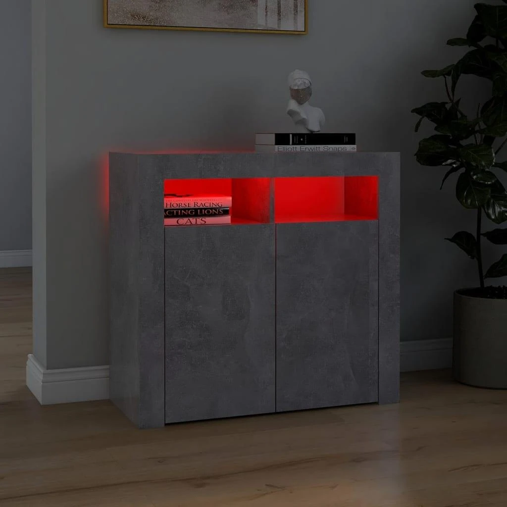 Šoninė spintelė su LED apšvietimu, betono pilka, 80x35x75cm