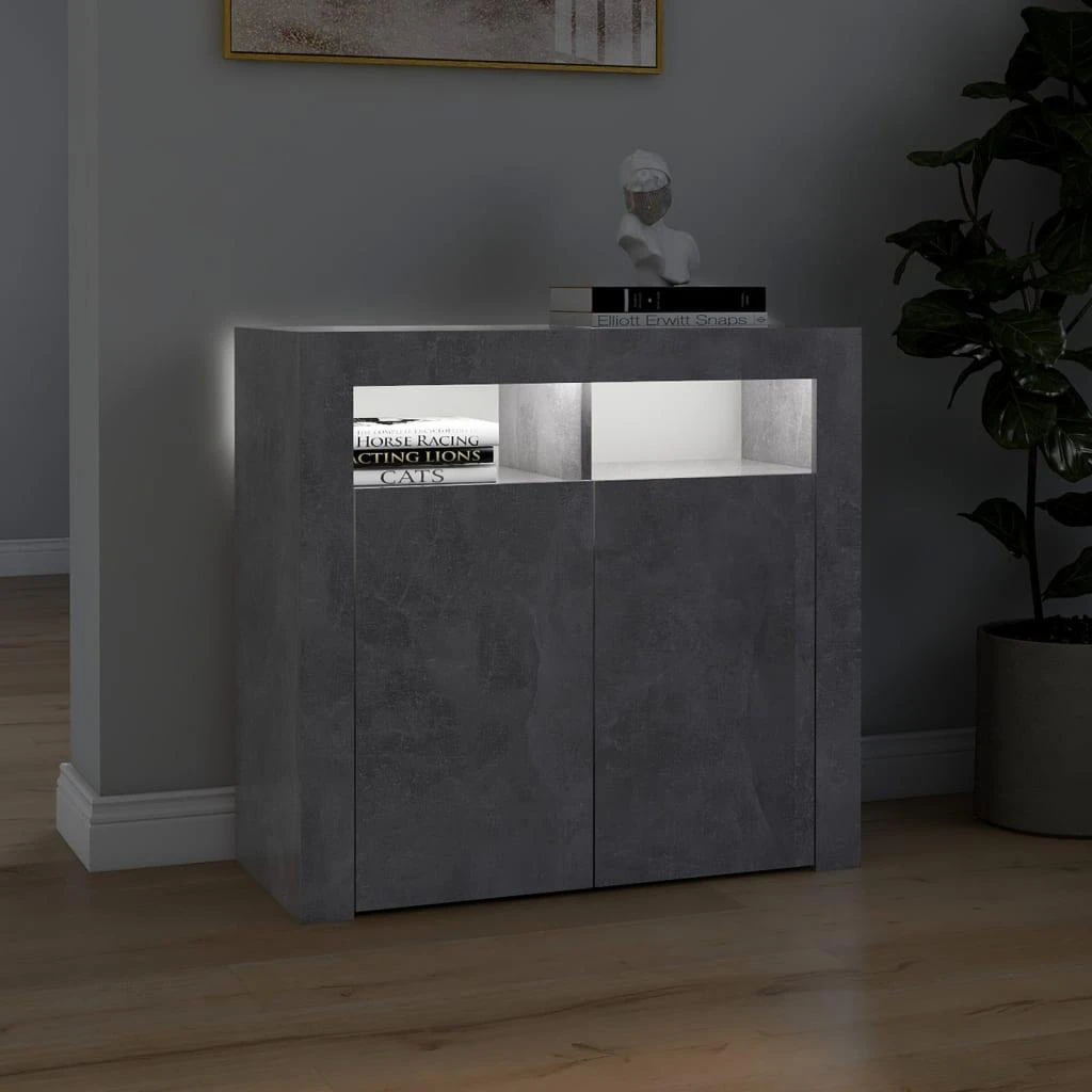 Šoninė spintelė su LED apšvietimu, betono pilka, 80x35x75cm
