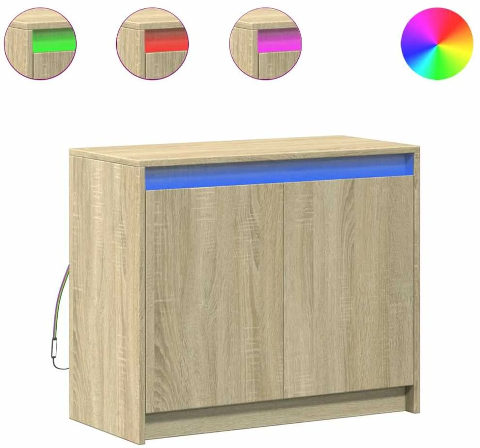Šoninė spintelė su LED, ąžuolo, 72x34x61cm, apdirbta mediena