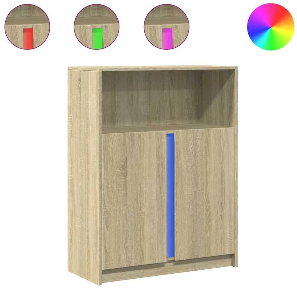 Šoninė spintelė su LED, ąžuolo, 77x34x100cm, apdirbta mediena