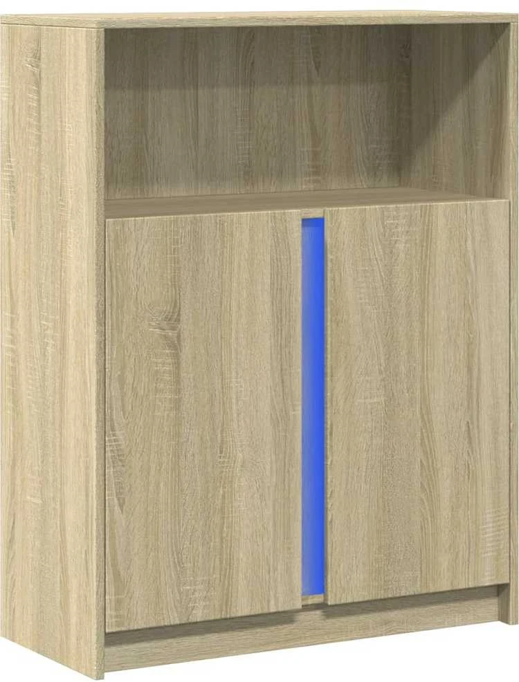 Šoninė spintelė su LED, ąžuolo, 77x34x100cm, apdirbta mediena
