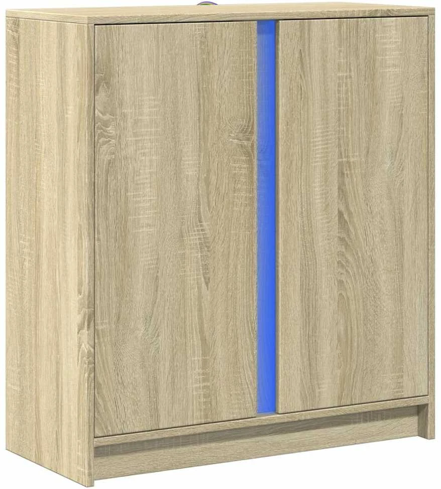 Šoninė spintelė su LED, ąžuolo, 77x34x85cm, apdirbta mediena