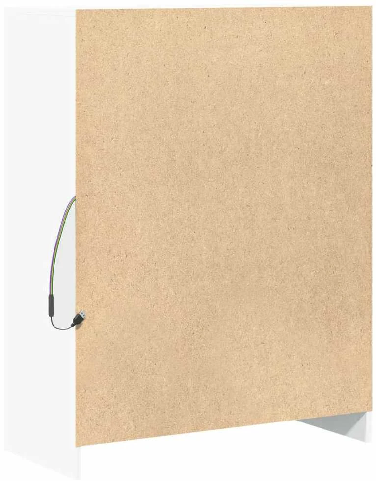 Šoninė spintelė su LED, balta, 77x34x100cm, apdirbta mediena