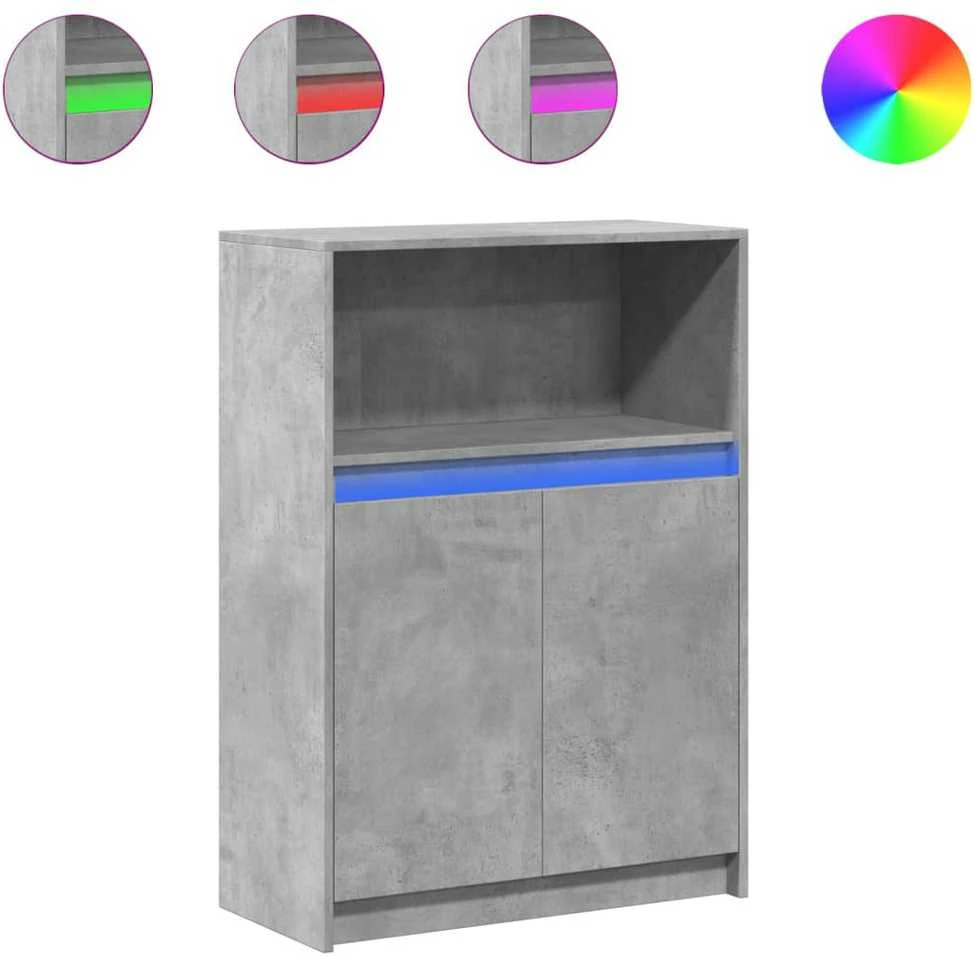 Šoninė spintelė su LED, betono, 72x34x100cm, apdirbta mediena
