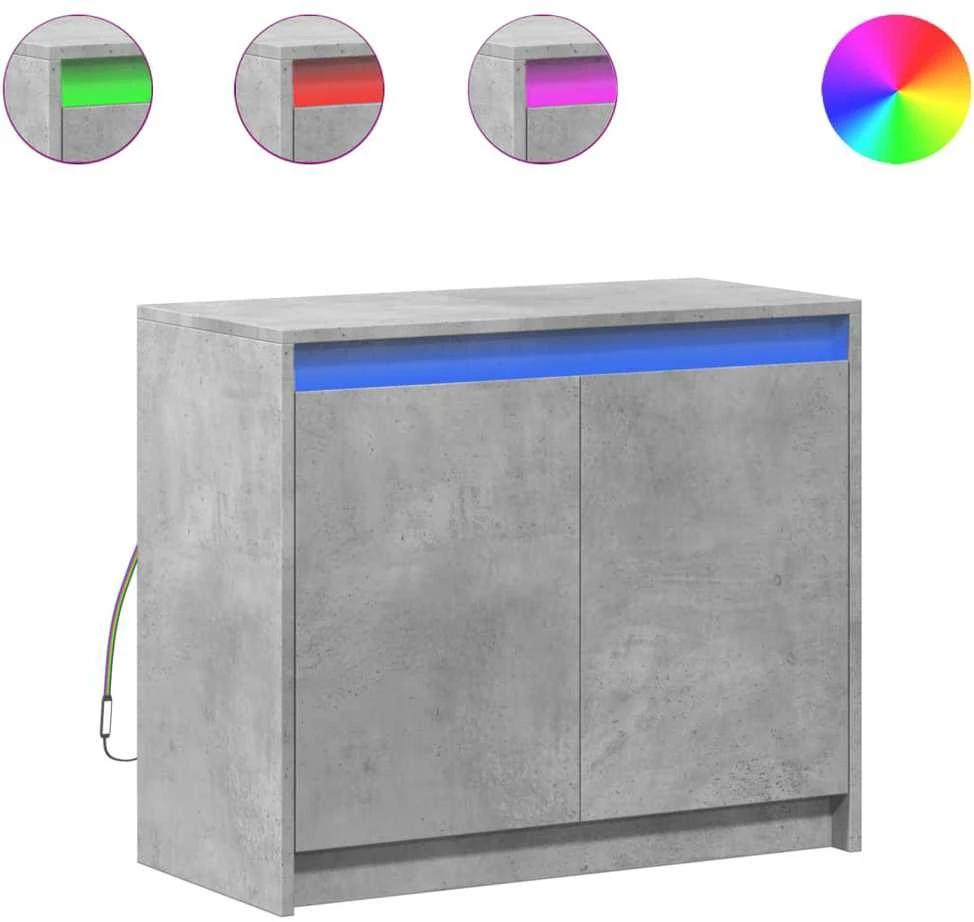 Šoninė spintelė su LED, betono, 72x34x61cm, apdirbta mediena