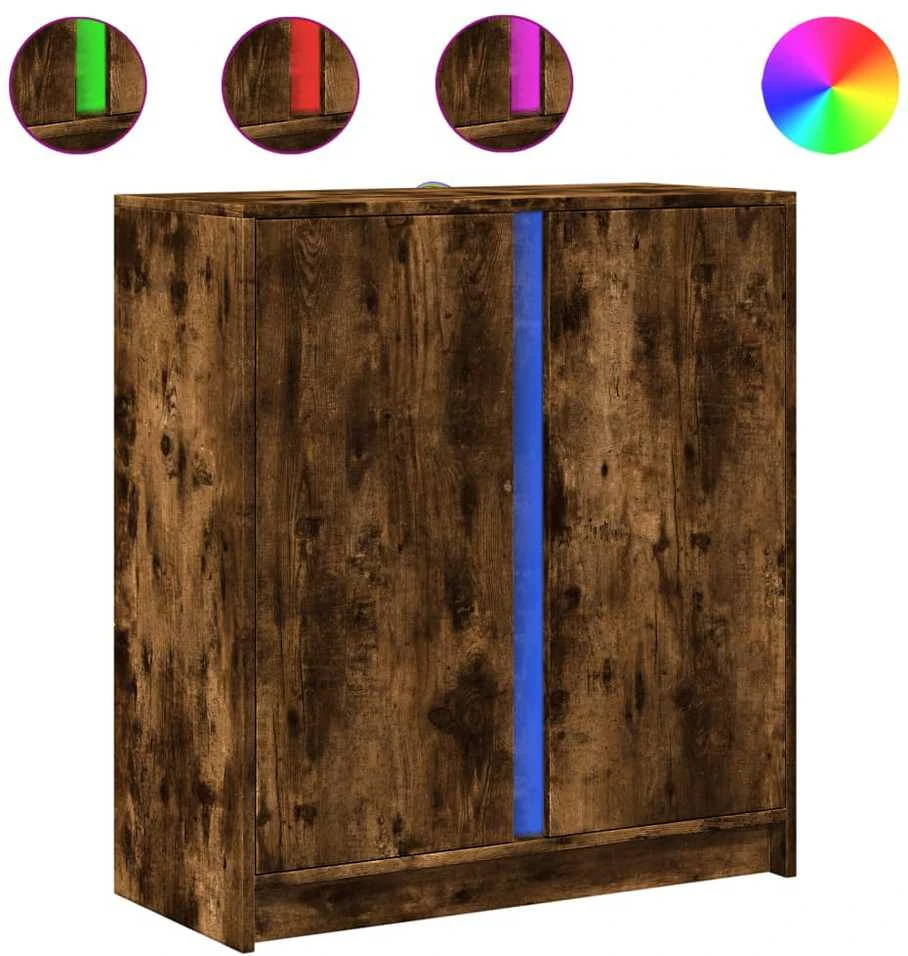 Šoninė spintelė su LED, dūminio ąžuolo, 77x34x85cm, mediena