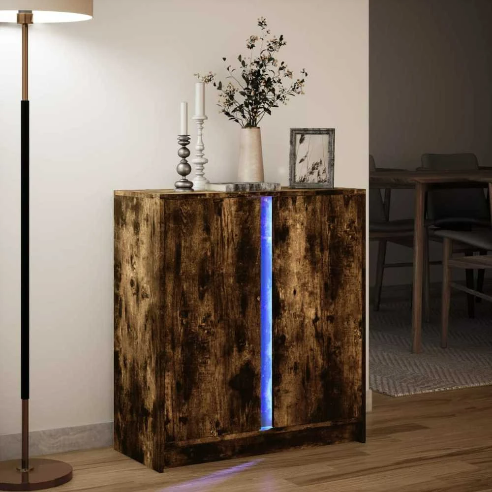 Šoninė spintelė su LED, dūminio ąžuolo, 77x34x85cm, mediena