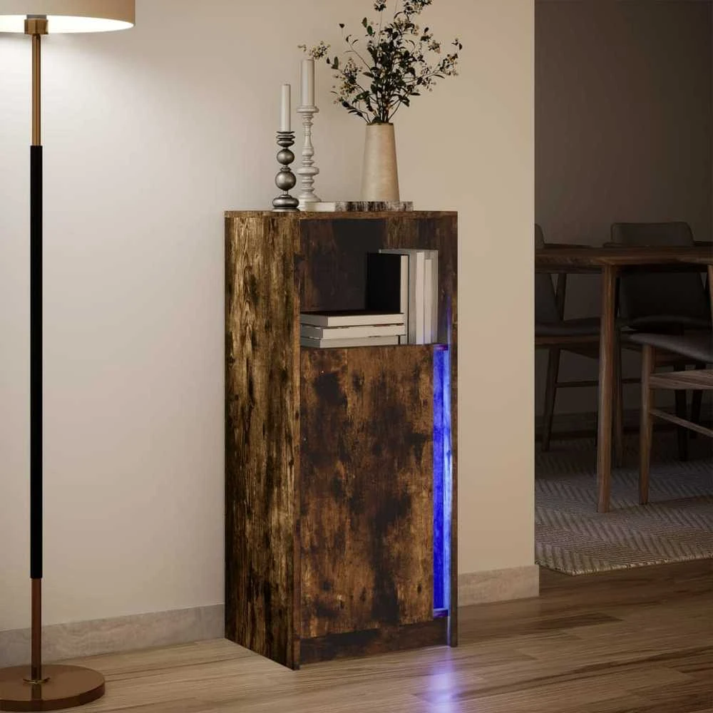 Šoninė spintelė su LED, dūminio ąžuolo, 42,5x34x100cm, mediena