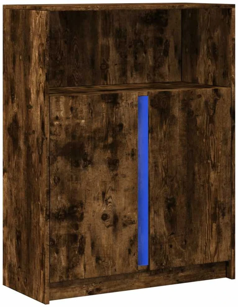 Šoninė spintelė su LED, dūminio ąžuolo, 77x34x100cm, mediena