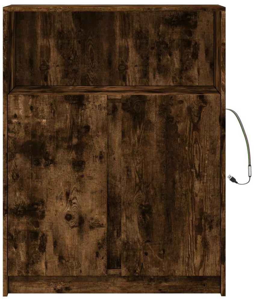 Šoninė spintelė su LED, dūminio ąžuolo, 77x34x100cm, mediena