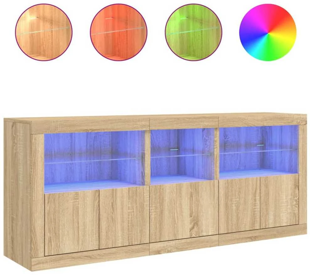 Šoninė spintelė su LED lemputėmis, ąžuolo spalvos, 162x37x67cm