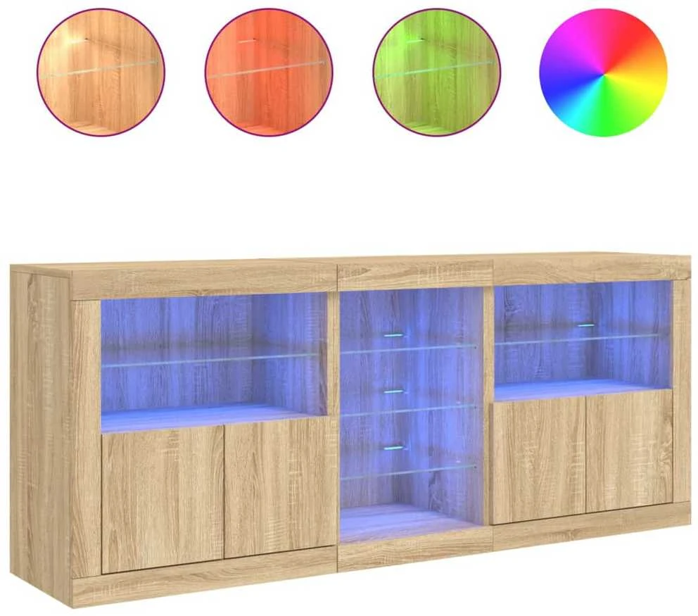 Šoninė spintelė su LED lemputėmis, ąžuolo, 181,5x37x67cm