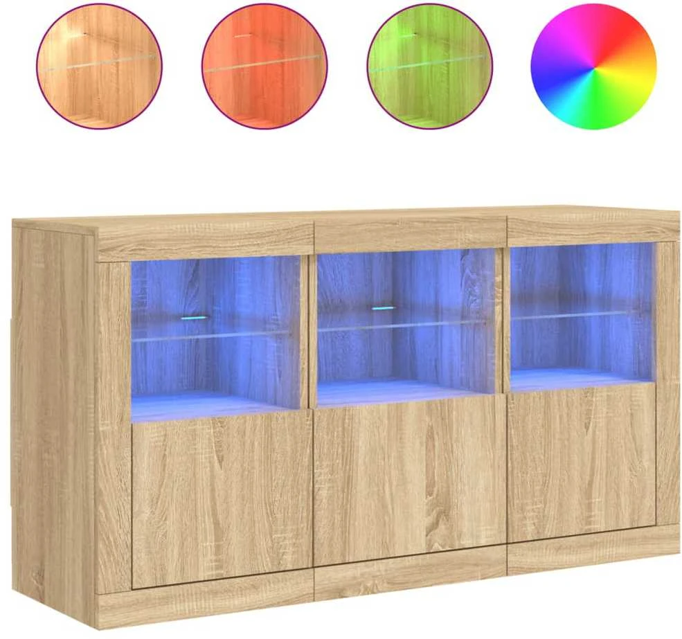 Šoninė spintelė su LED lemputėmis, ąžuolo, 123x37x67cm