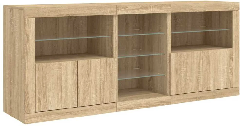 Šoninė spintelė su LED lemputėmis, ąžuolo spalvos, 162x37x67cm