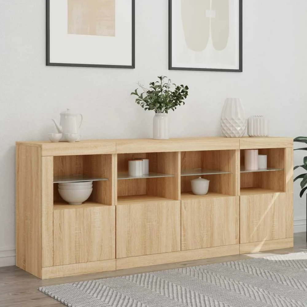 Šoninė spintelė su LED lemputėmis, ąžuolo, 163x37x67cm
