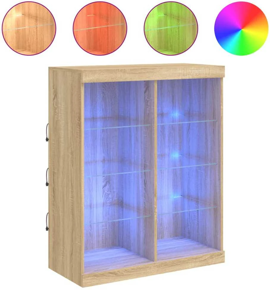 Šoninė spintelė su LED lemputėmis, ąžuolo spalvos, 81x37x100cm