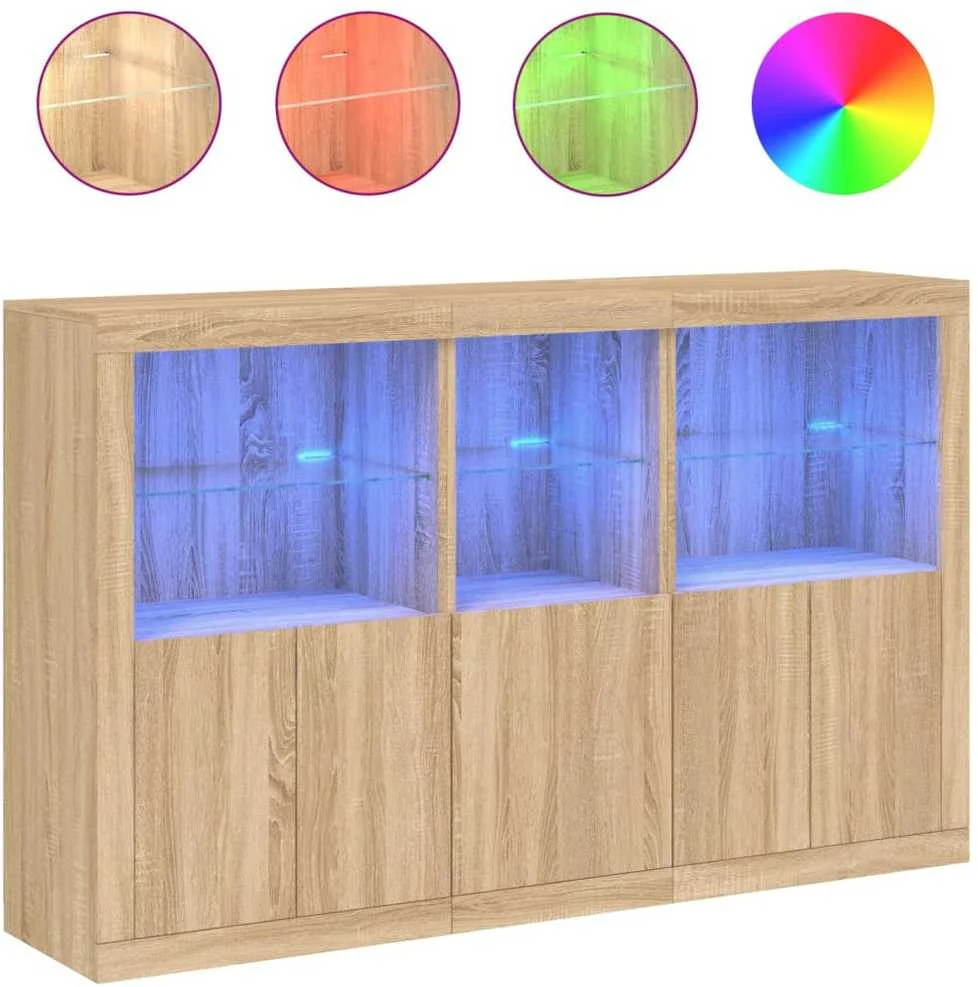 Šoninė spintelė su LED lemputėmis, ąžuolo spalvos, 162x37x100cm