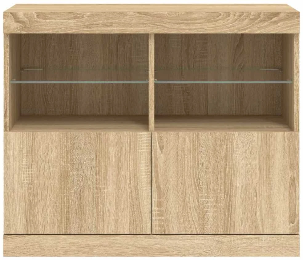 Šoninė spintelė su LED lemputėmis, ąžuolo spalvos, 81x37x67cm