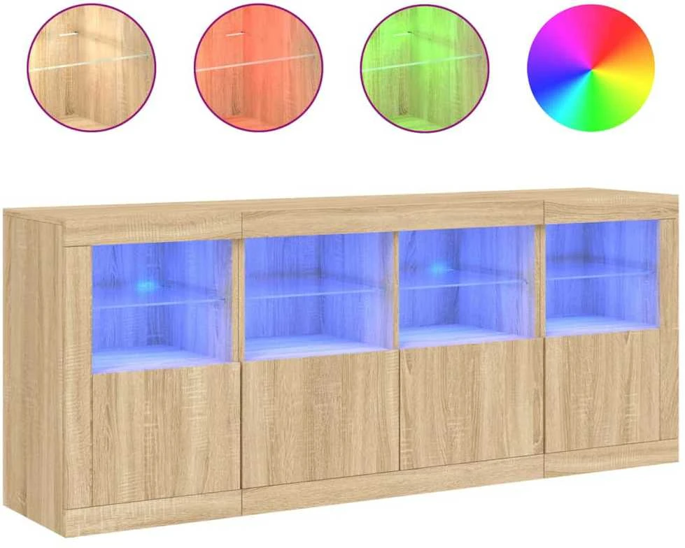 Šoninė spintelė su LED lemputėmis, ąžuolo, 163x37x67cm