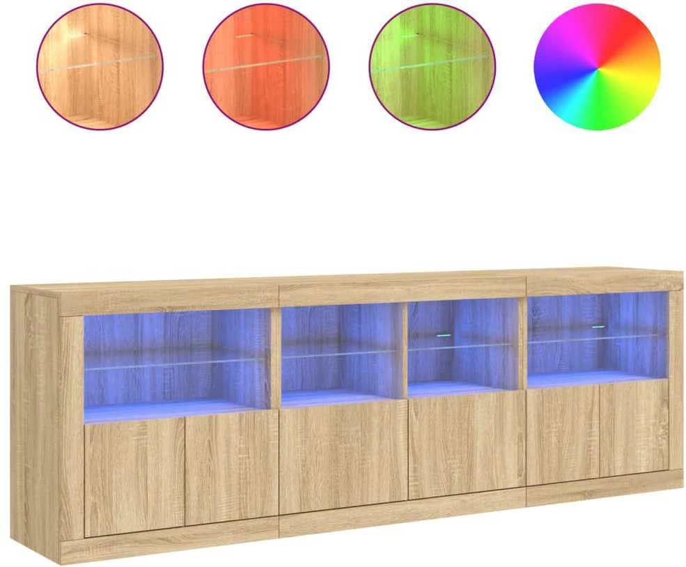 Šoninė spintelė su LED lemputėmis, ąžuolo spalvos, 202x37x67cm