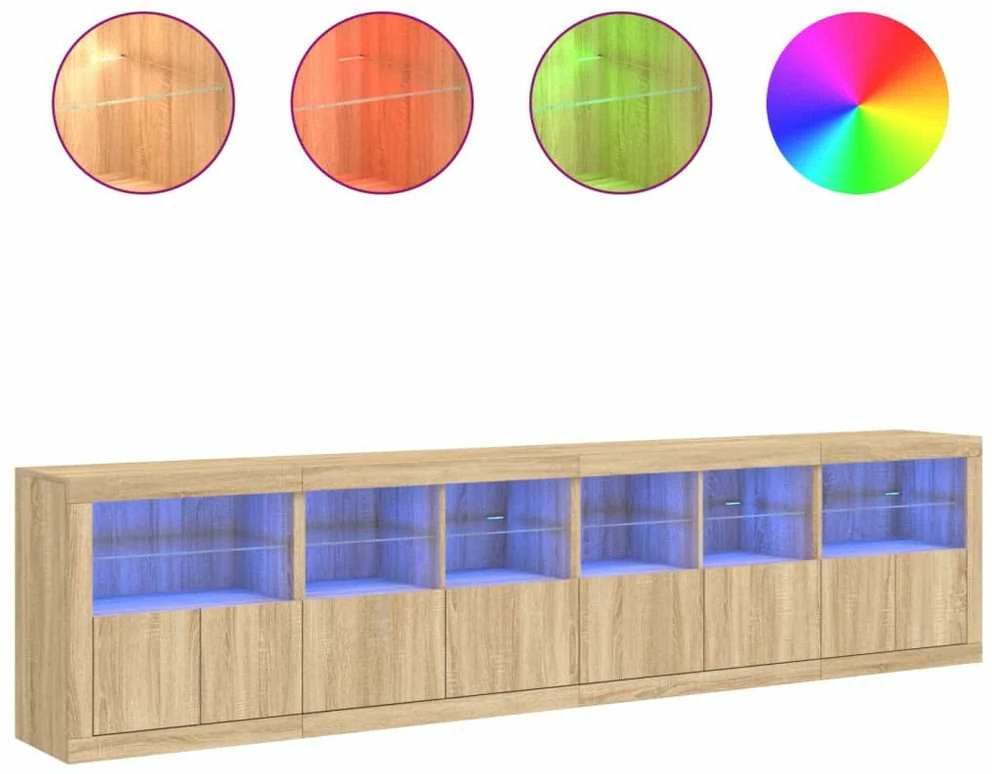 Šoninė spintelė su LED lemputėmis, ąžuolo spalvos, 283x37x67cm