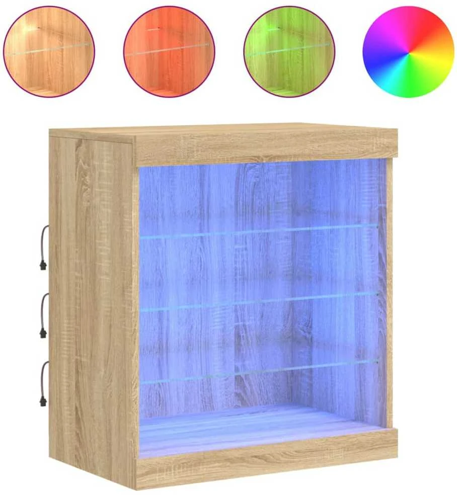 Šoninė spintelė su LED lemputėmis, ąžuolo spalvos, 60,5x37x67cm