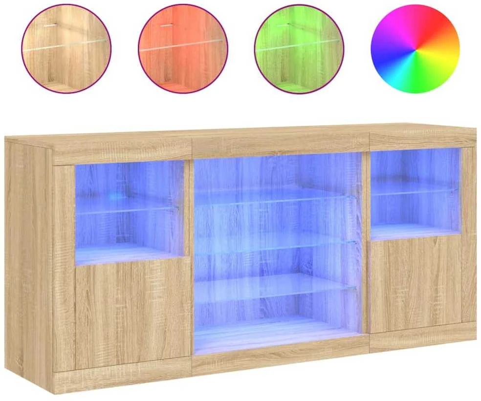 Šoninė spintelė su LED lemputėmis, ąžuolo, 142,5x37x67cm