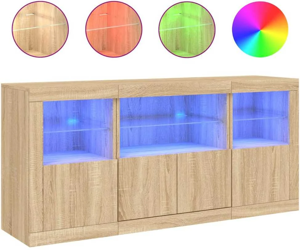Šoninė spintelė su LED lemputėmis, ąžuolo, 142,5x37x67cm