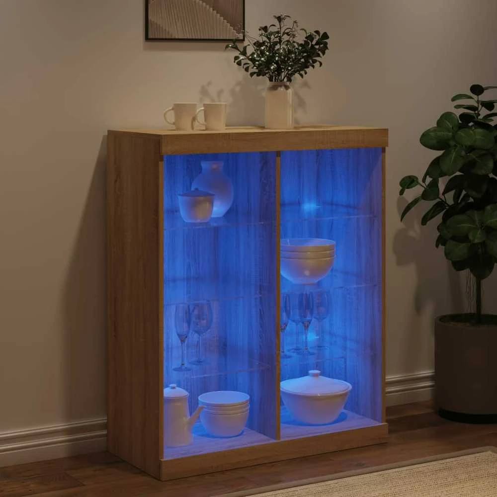 Šoninė spintelė su LED lemputėmis, ąžuolo spalvos, 81x37x100cm