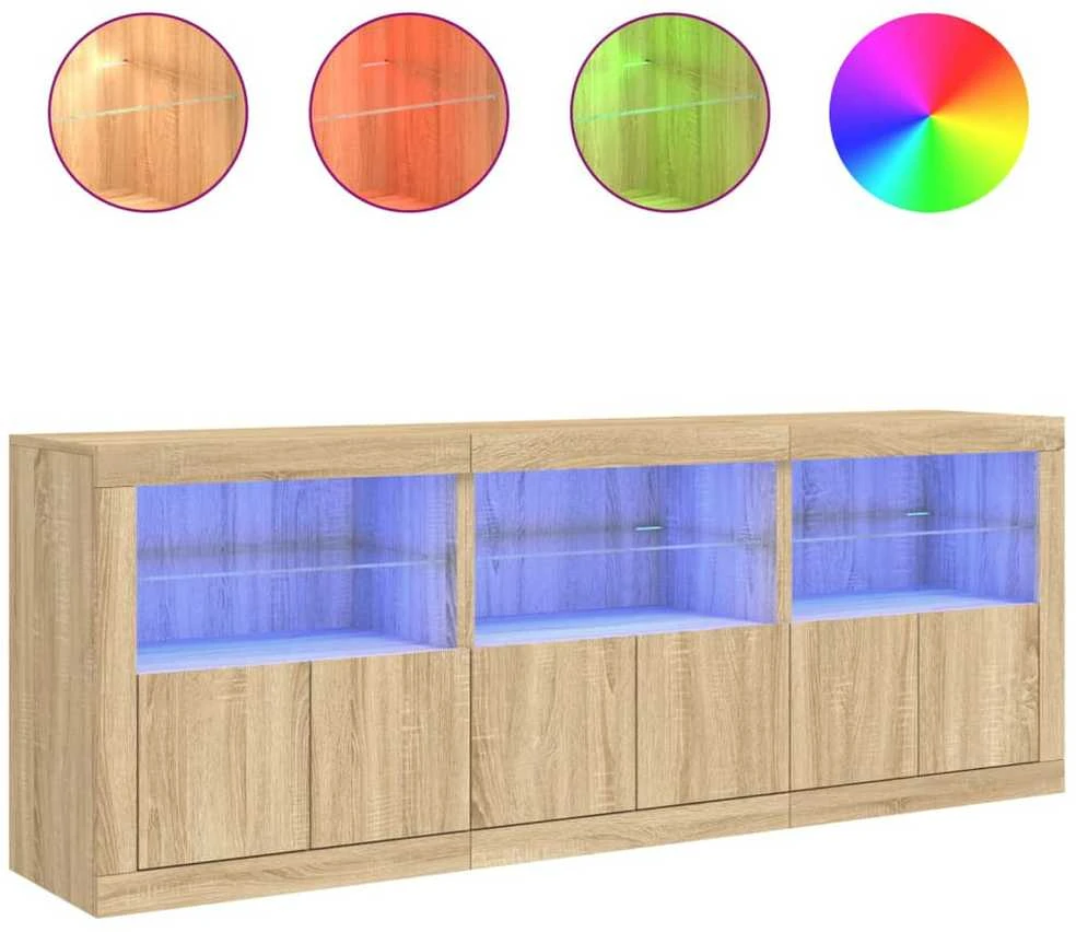 Šoninė spintelė su LED lemputėmis, ąžuolo, 181,5x37x67cm
