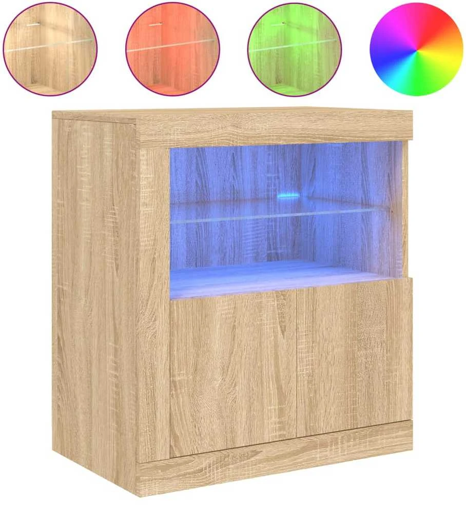 Šoninė spintelė su LED lemputėmis, ąžuolo spalvos, 60,5x37x67cm