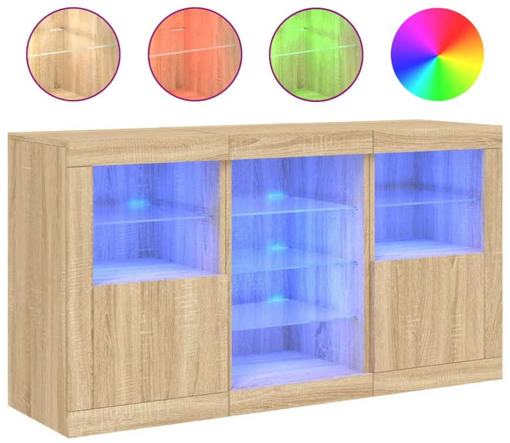 Šoninė spintelė su LED lemputėmis, ąžuolo, 123x37x67cm