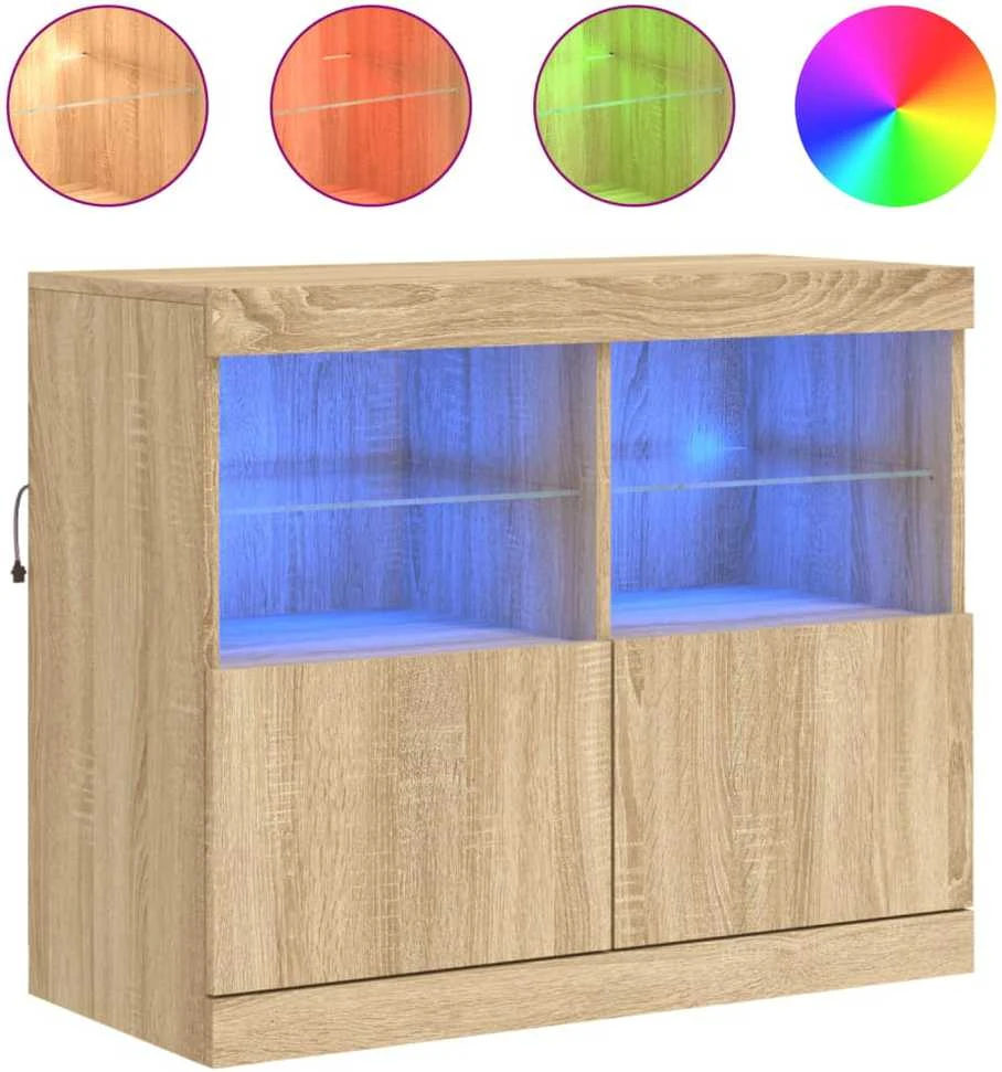 Šoninė spintelė su LED lemputėmis, ąžuolo spalvos, 81x37x67cm