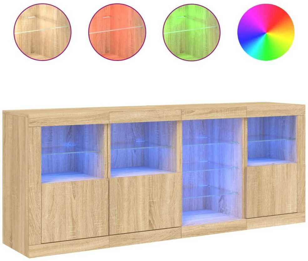 Šoninė spintelė su LED lemputėmis, ąžuolo, 164x37x67cm