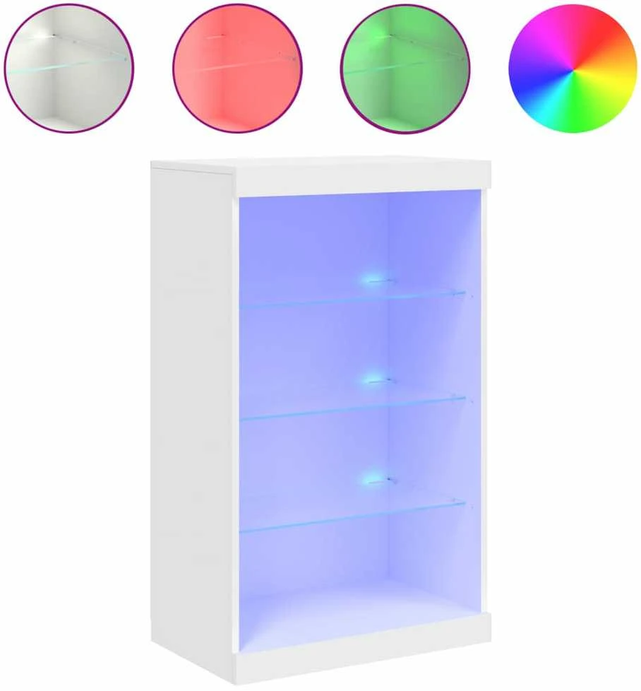 Šoninė spintelė su LED lemputėmis, balta, 60,5x37x100cm