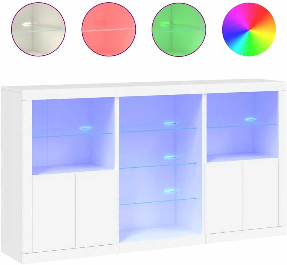 Šoninė spintelė su LED lemputėmis, balta, 181,5x37x100cm