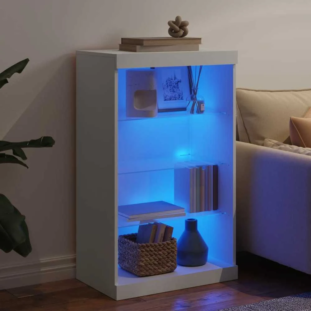 Šoninė spintelė su LED lemputėmis, balta, 60,5x37x100cm