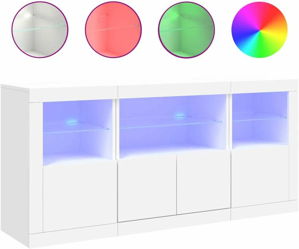 Šoninė spintelė su LED lemputėmis, balta, 142,5x37x67cm
